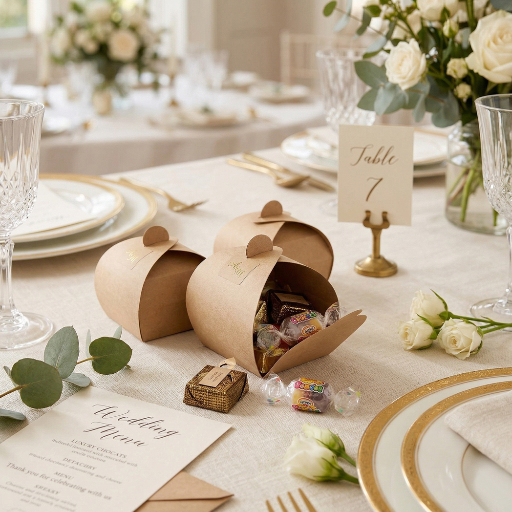 Wedding favour boxes used as packaging samples